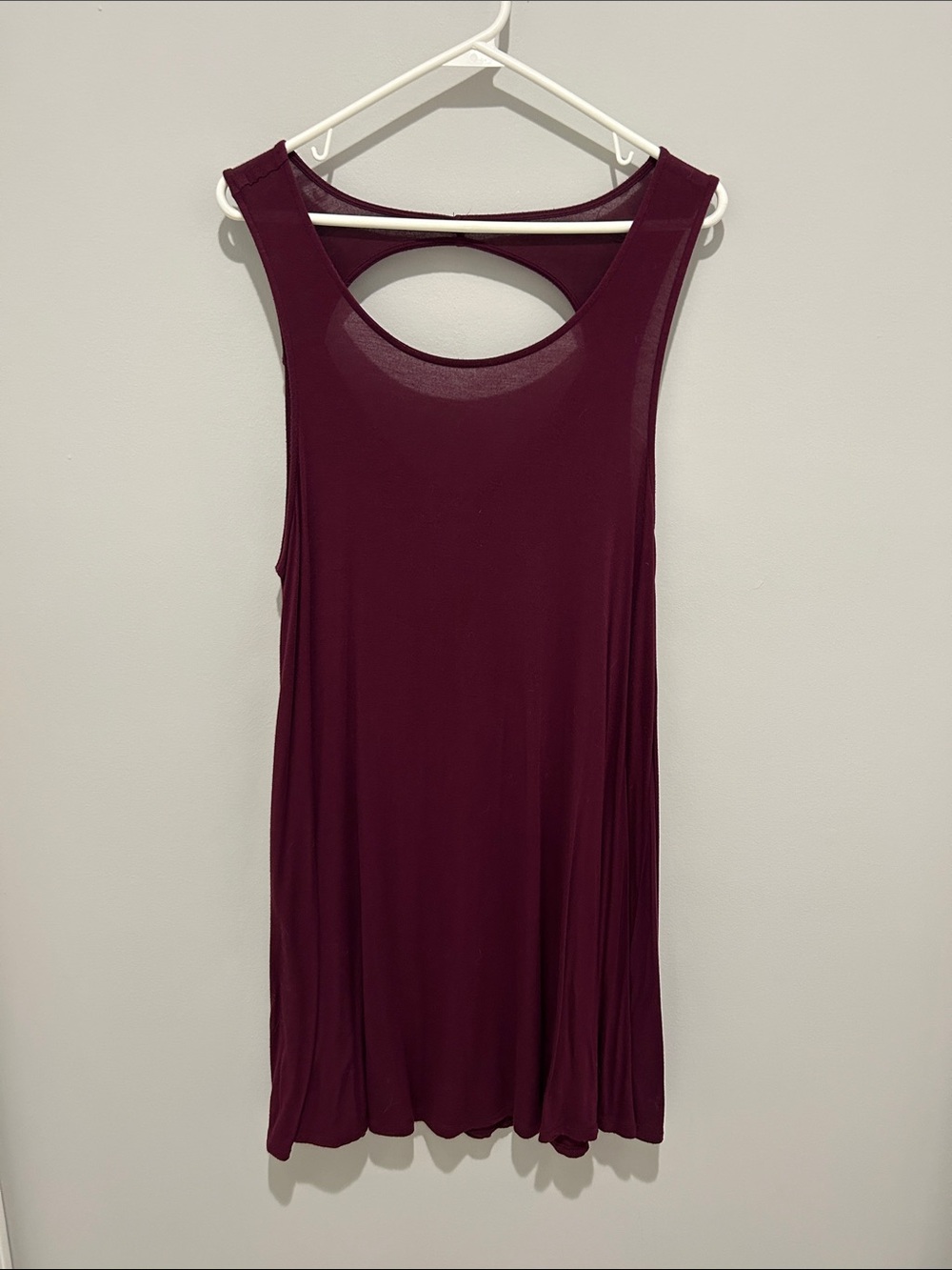 AEO Sleeveless Cutout Back T-Shirt Dress in Deep Wine